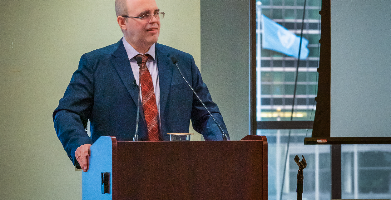 Benjamin Teixeira de Aguiar, em sua palestra na CSW67 da ONU