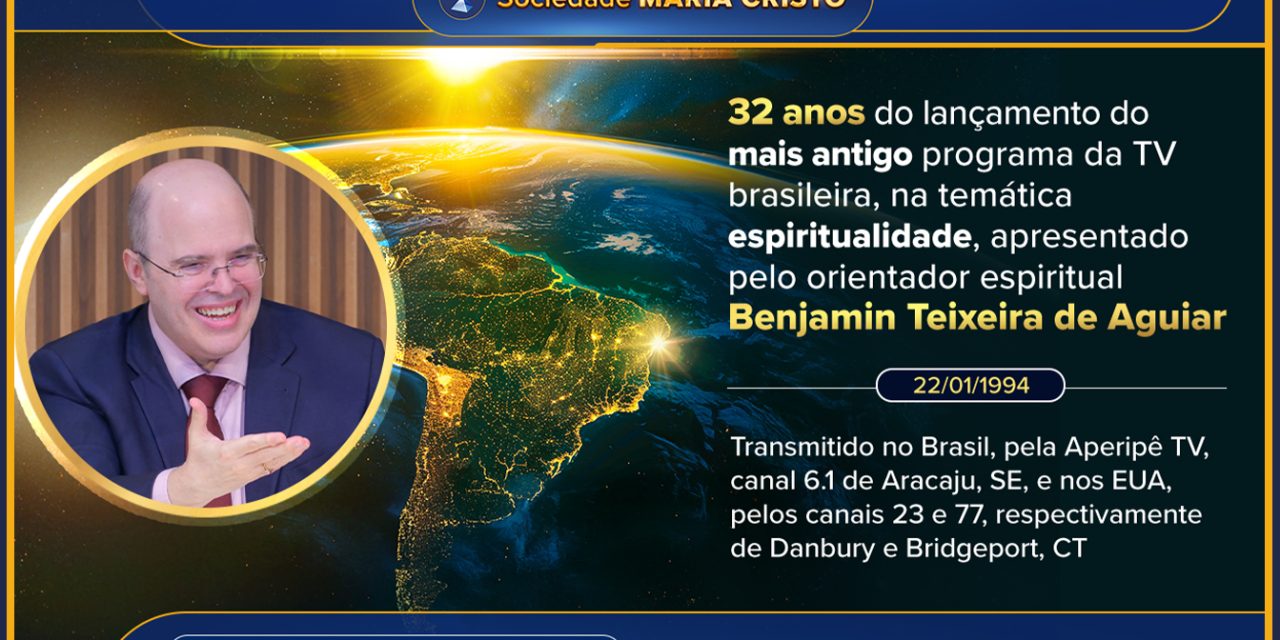 32 anos do lançamento do mais antigo programa da TV brasileira, na temática espiritualidade, apresentado pelo orientador espiritual Benjamin Teixeira de Aguiar